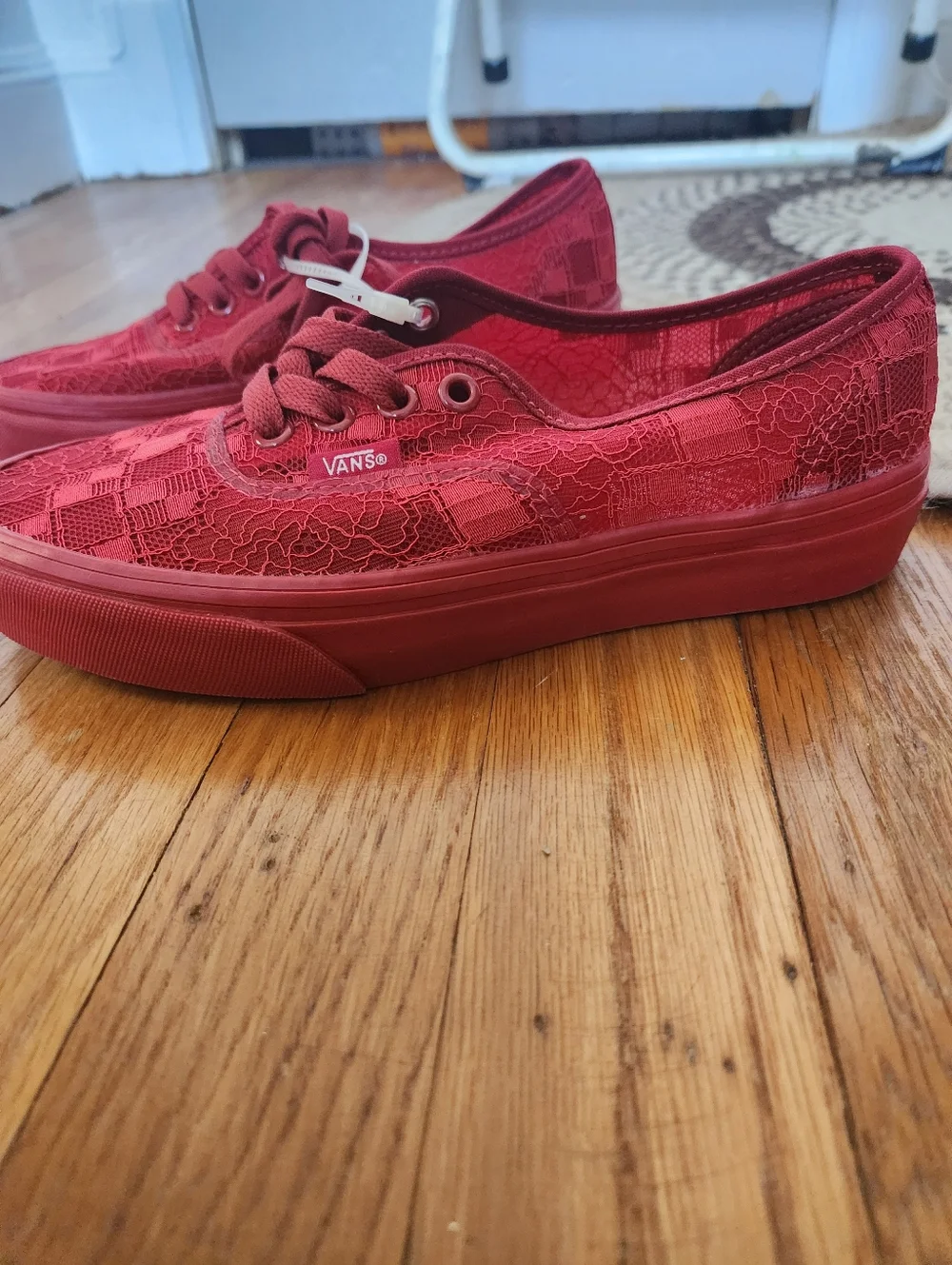 Vans Red Lace & Checkerboard Low-Top Sneakers